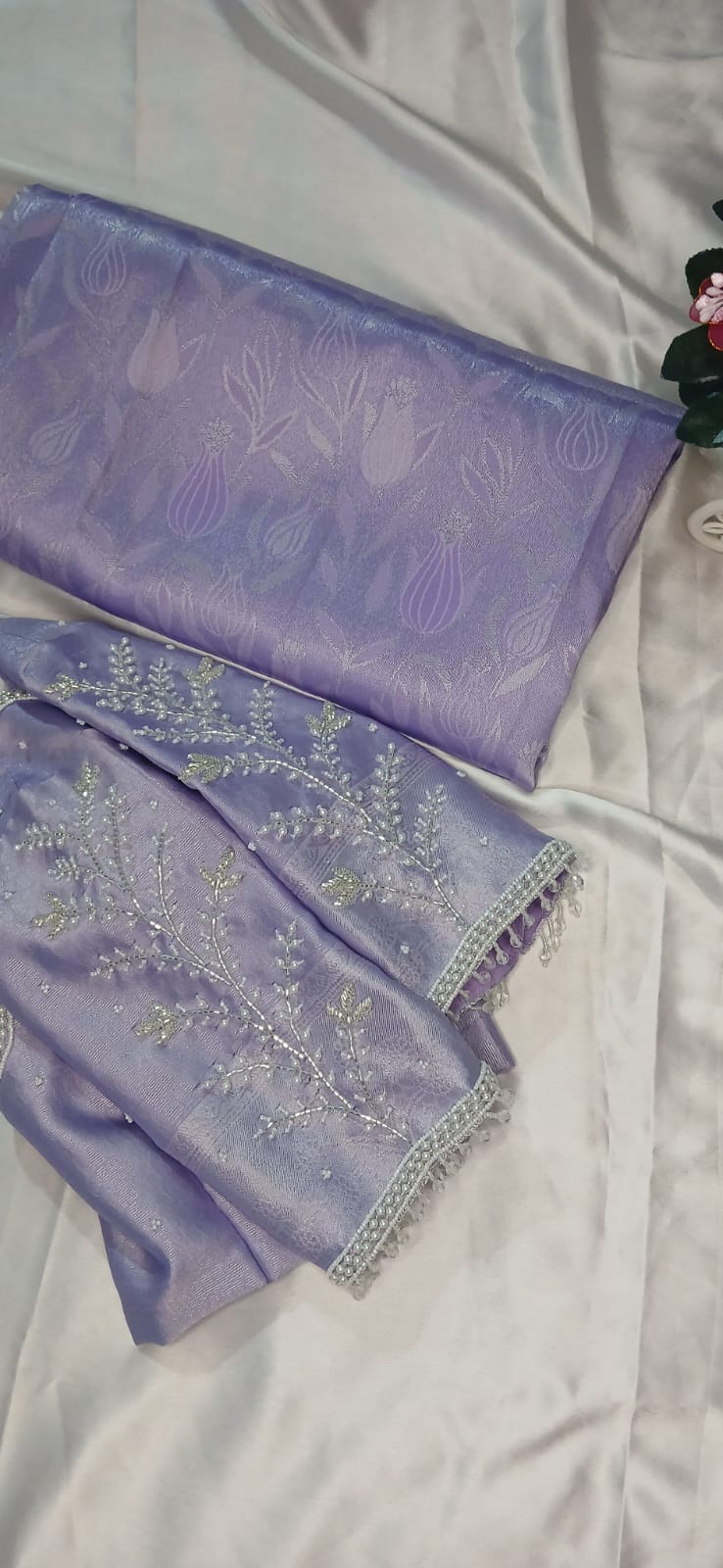 Purple Saree with Floral Embroidery